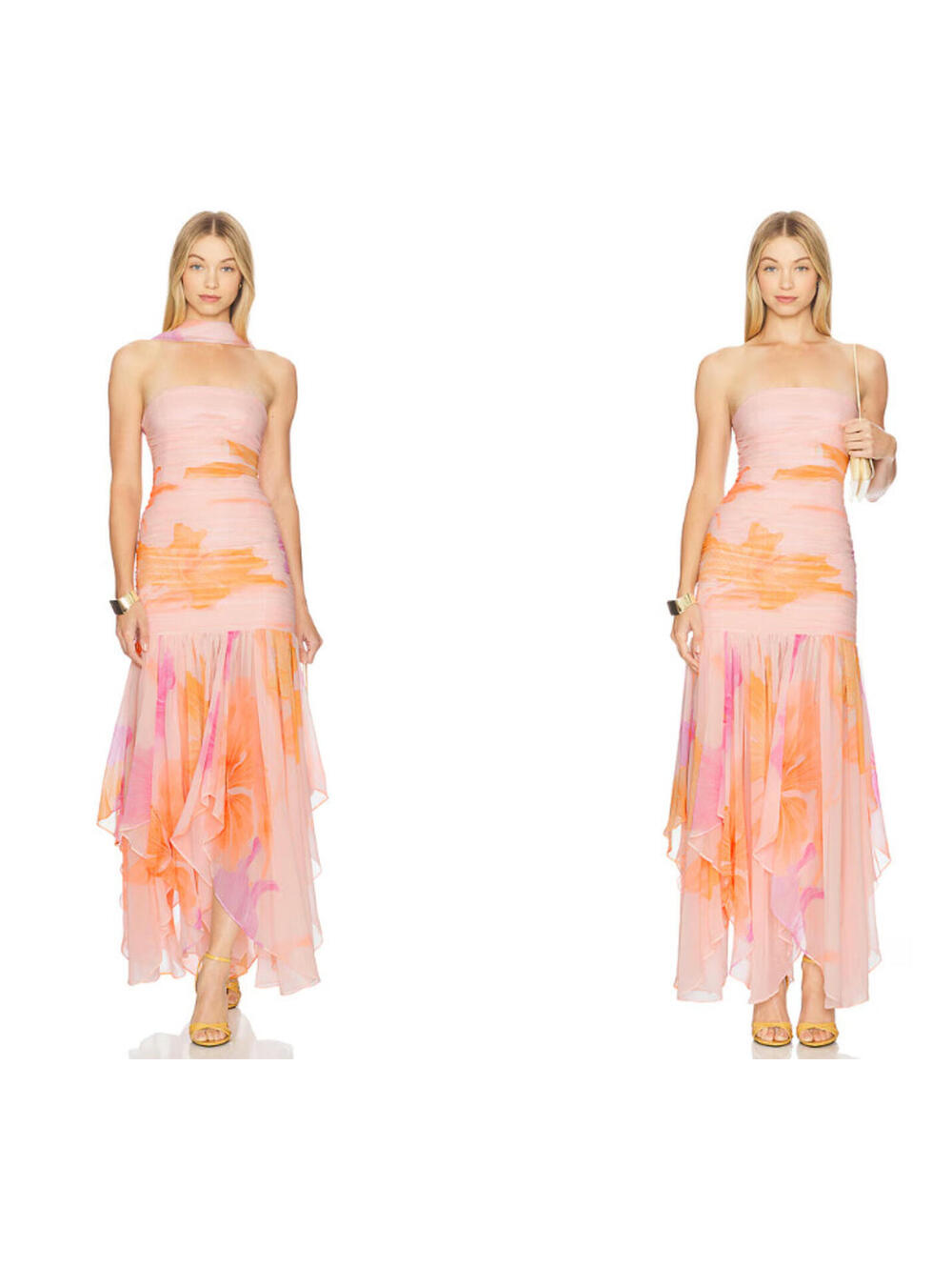 Free People Retrofete Teryn Peche Primavera Chiffon Dress strapless S $898msrp - Picture 2 of 10